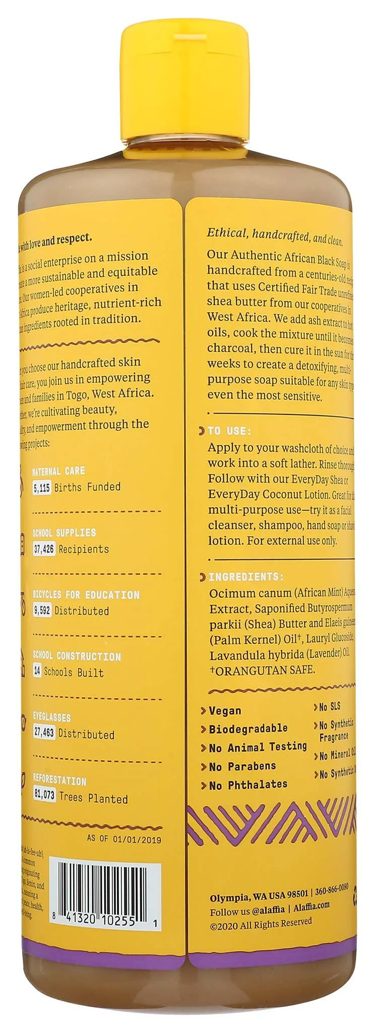 Alaffia Authentic African Black Soap All-in-One Wild Lavender 32 fl oz Pack of 2