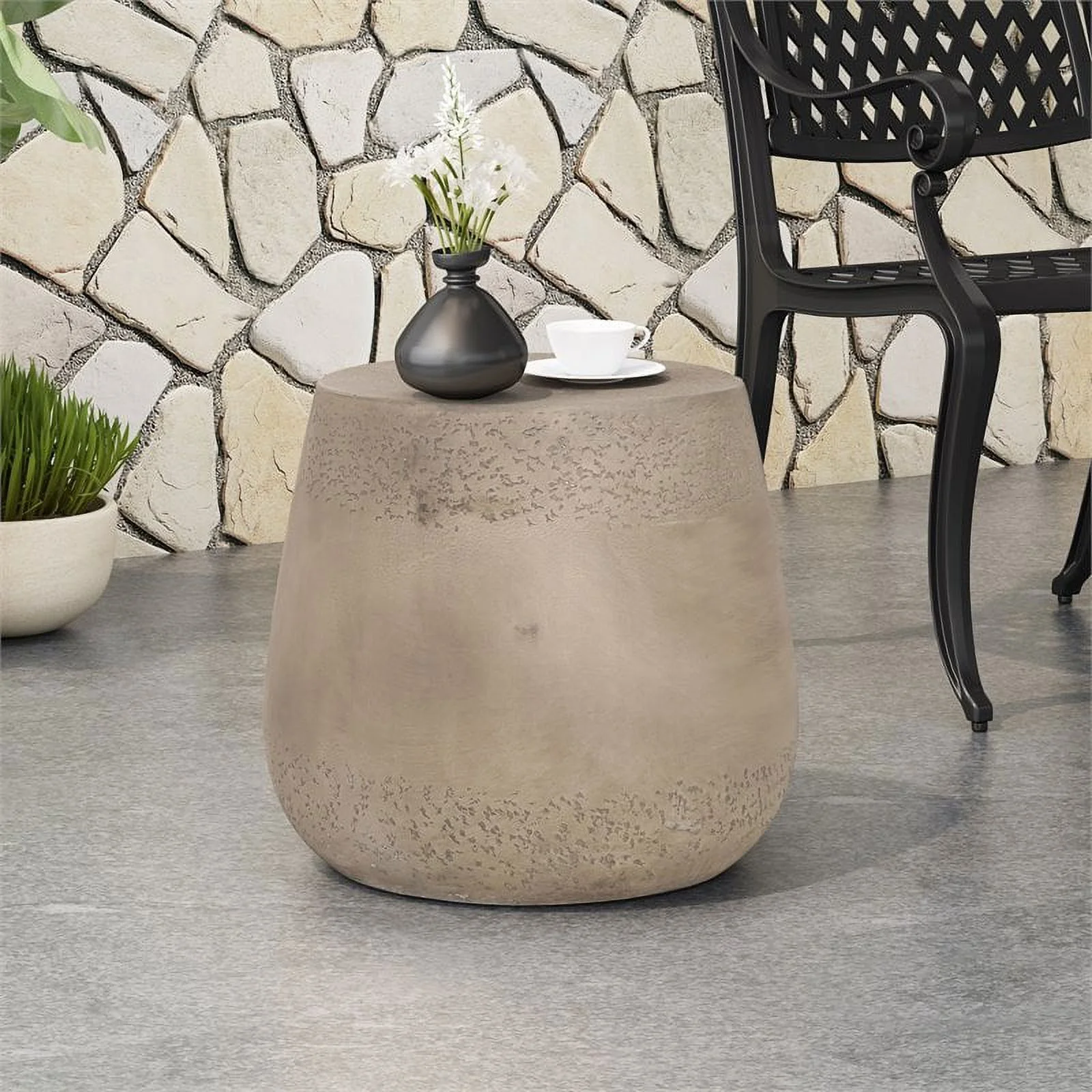 Noble House Orion Outdoor Lightweight Concrete Accent Side Table in Gray