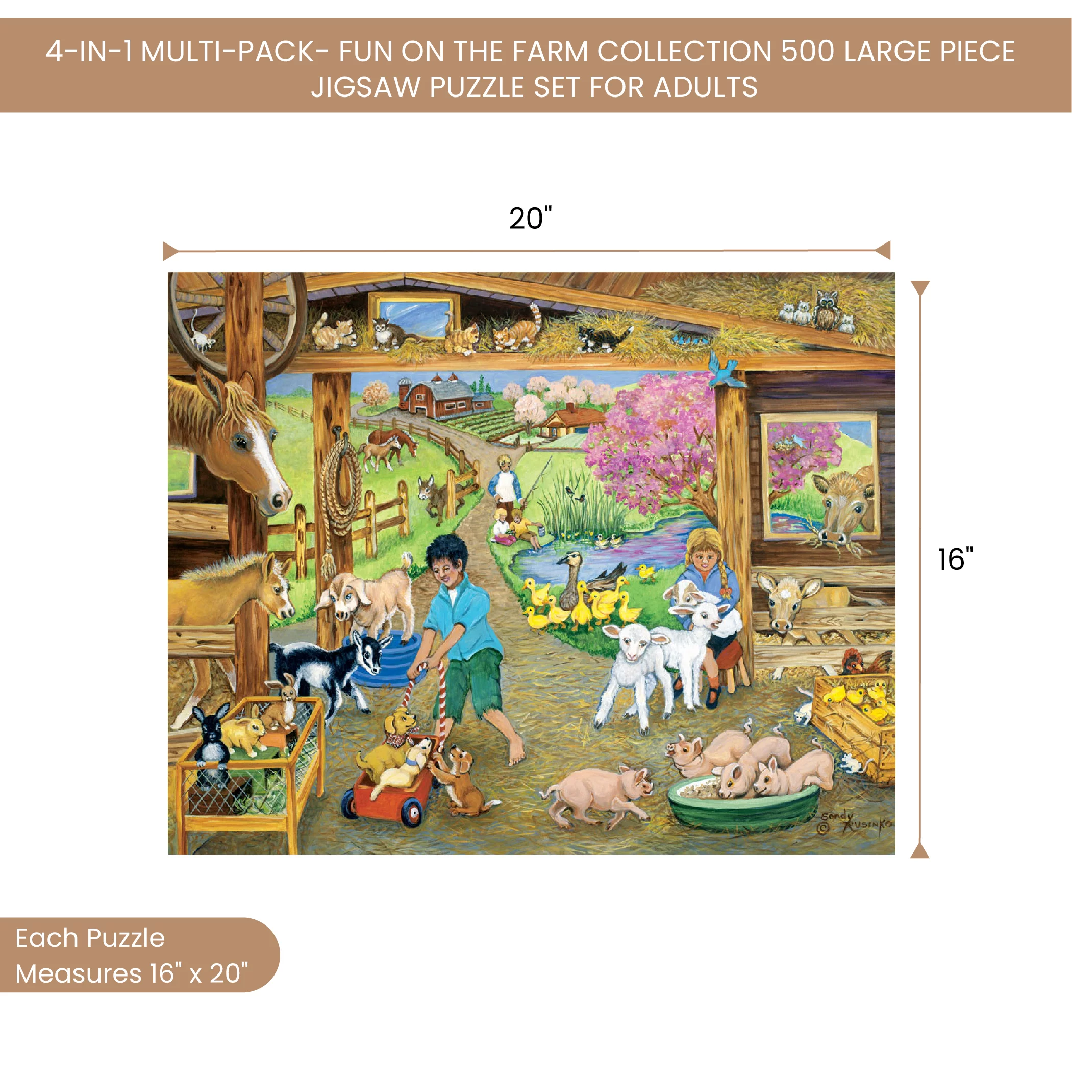 Bits and Pieces - 4-In-1 Multi-Pack On The Farm 500 Piece Jigsaw Puzzles for Adults - Each Puzzle Measures 16 