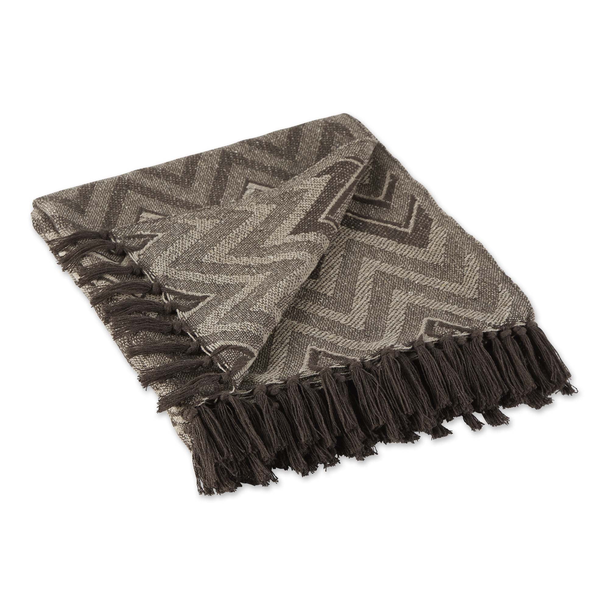 Contemporary Home Living Zig-Zag Chevron Fringed Throw Blanket - 50