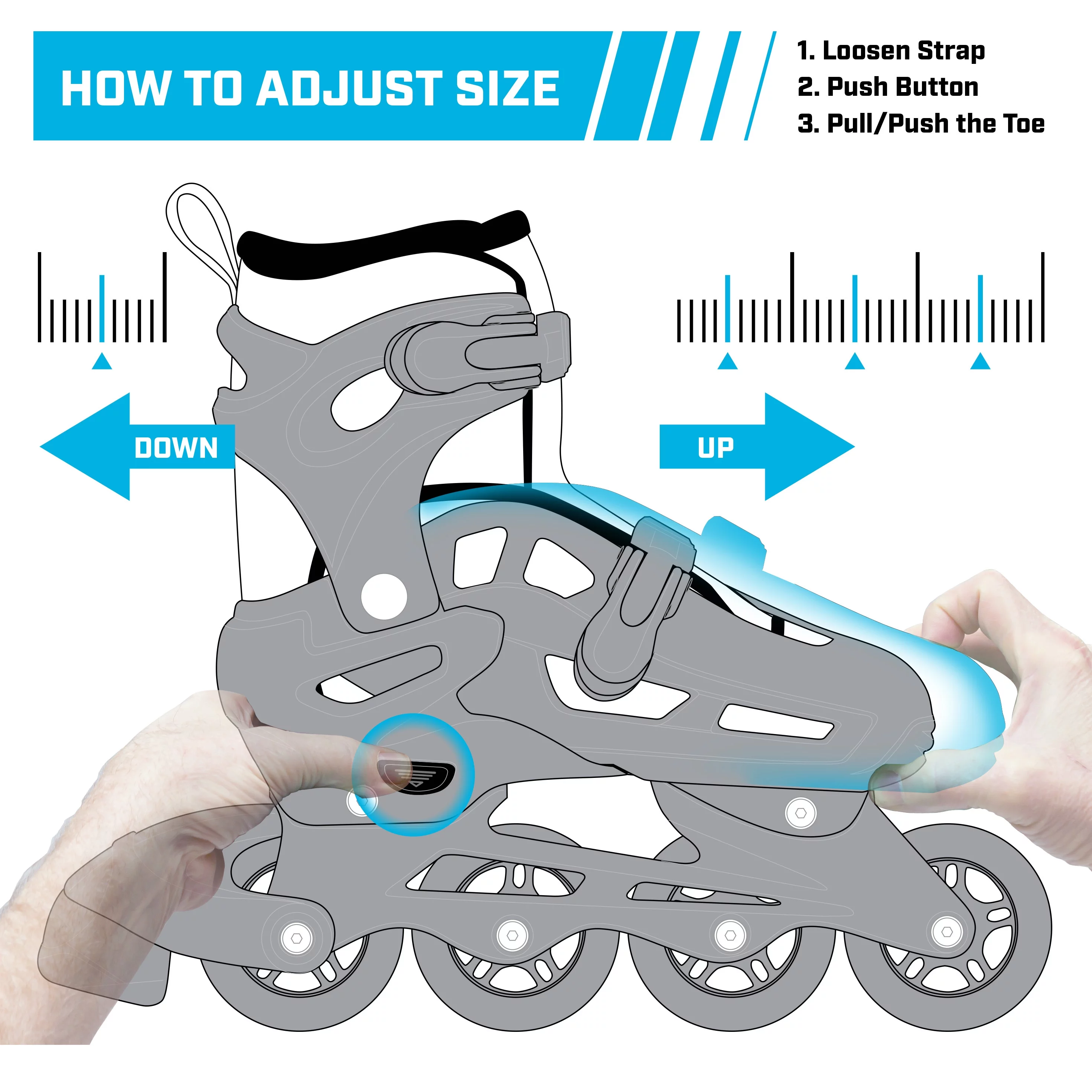 Roller Derby 2n1 Adjustable Boys Skates Medium (3-6) Black/Grey