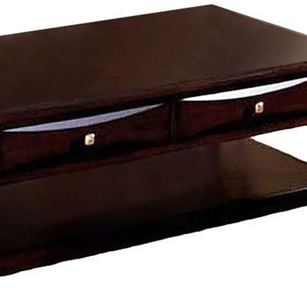2 Drawer Wooden Coffee Table with Open Bottom Shelf, Espresso Brown- Saltoro Sherpi