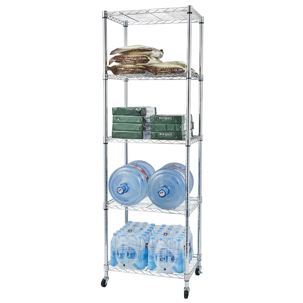 5 Tier Wire Shelving Unit with Wheel Heavy Duty Storage Shelves Adjustable Utility Storage Rack for Kitchen, Living Room, Bathroom