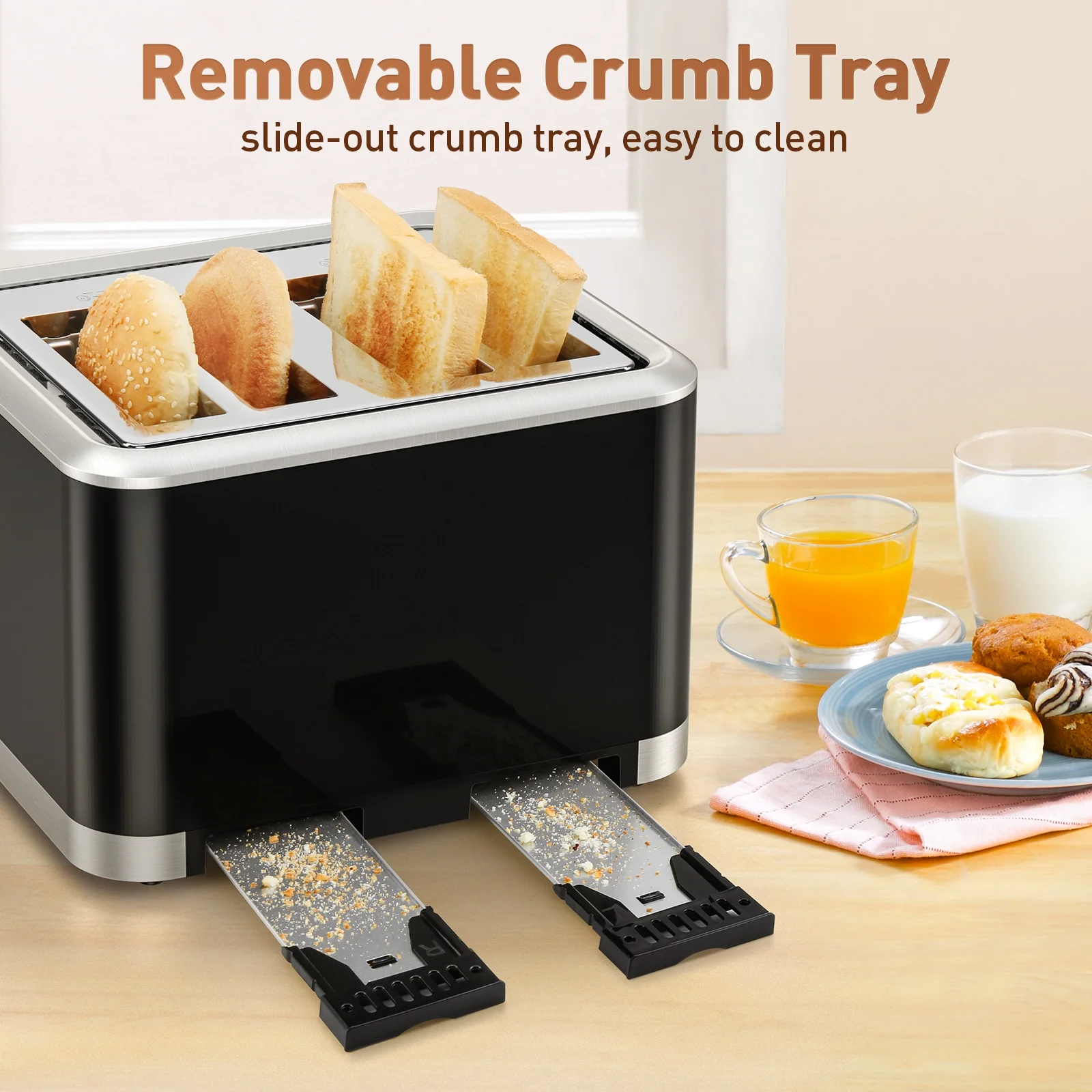 Secura 4-Slice Toaster Extra Wide Slots Toaster Touch Screen Toaster with Dual Control Panels of 6 Shade Settings Toaster Bagel Defrost and Reheat Digital Timer Toaster