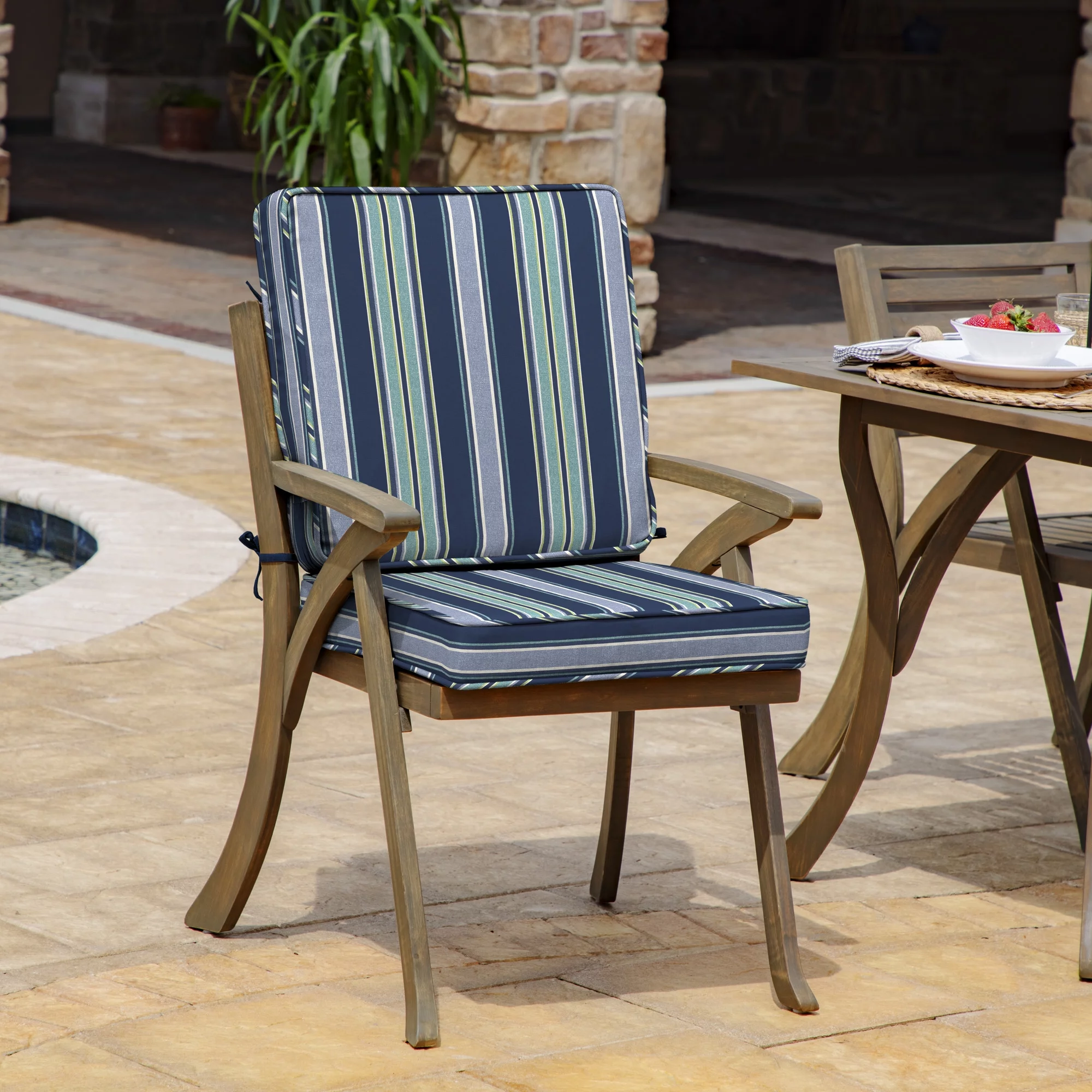 Arden Selections Modern Outdoor Dining Chair Cushion 20 x 20, Sapphire Aurora Blue Stripe