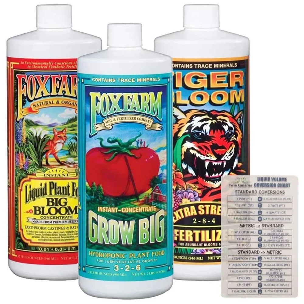 Fox Farm Trio Hydro :  Grow Big Hydro, Big & Tiger Bloom 32 oz. | 1 Quart | Liquid Fertilizers