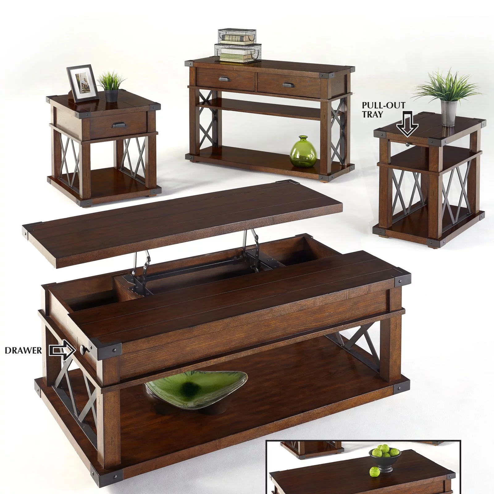 Progressive Furniture Landmark Wood Sofa Console Table in Walnut Brown