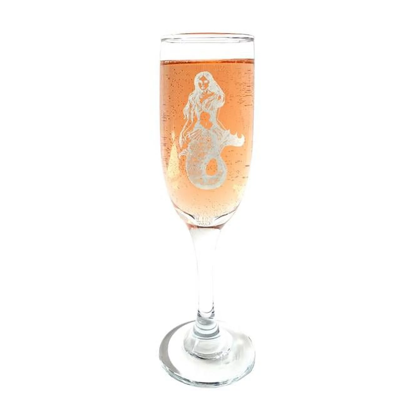 Lyoncraft CHME01 6 oz Mermaid Engraved Glass Champagne Flute Glass