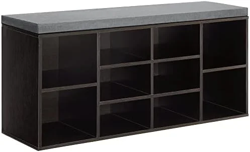 ZWBDJYC Shoe Bench  Bench 10 Compartments Shoe Organizer with 3-Tier Shoe Rack Bench Adjustable Shelves Shoe  for Living Room Entryway Hallway Bedroom (Brown)