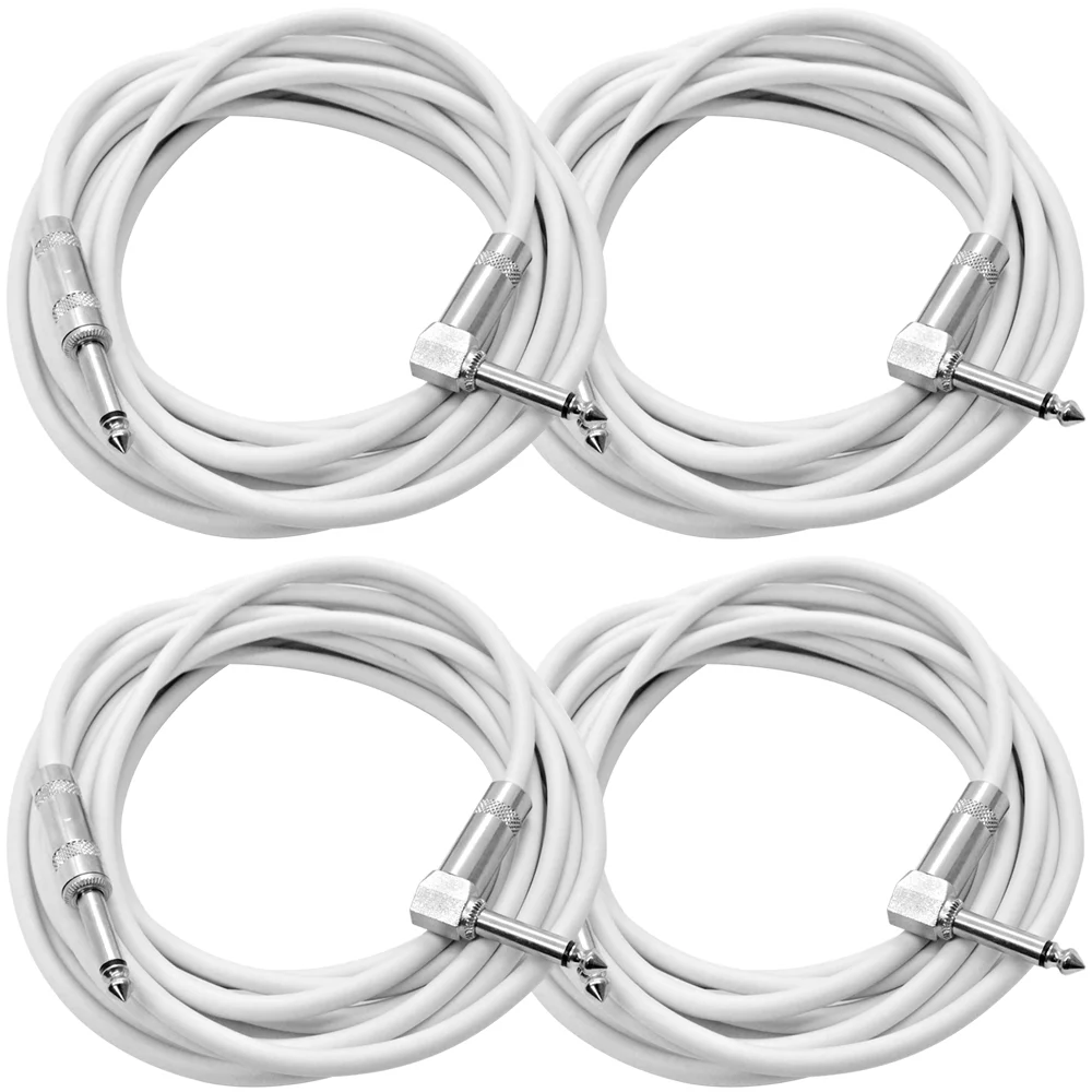 Seismic Audio 4 Pack of 20 Foot White 1/4 Inch TS Right Angle to Straight Guitar Cables 20' - SAGC20R-White-4Pack