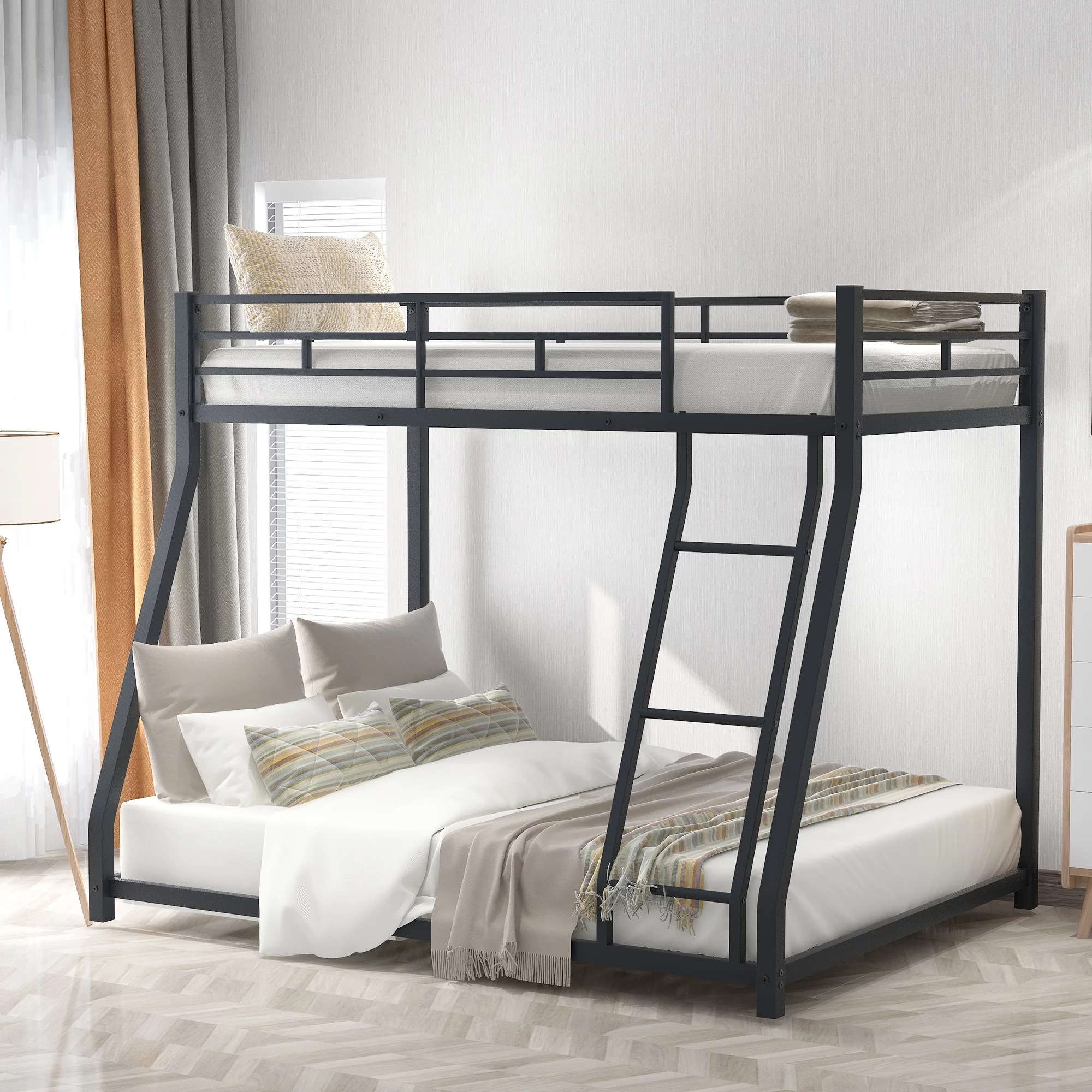 CoSoTower Metal Floor Bunk Bed, Twin over Full,Black