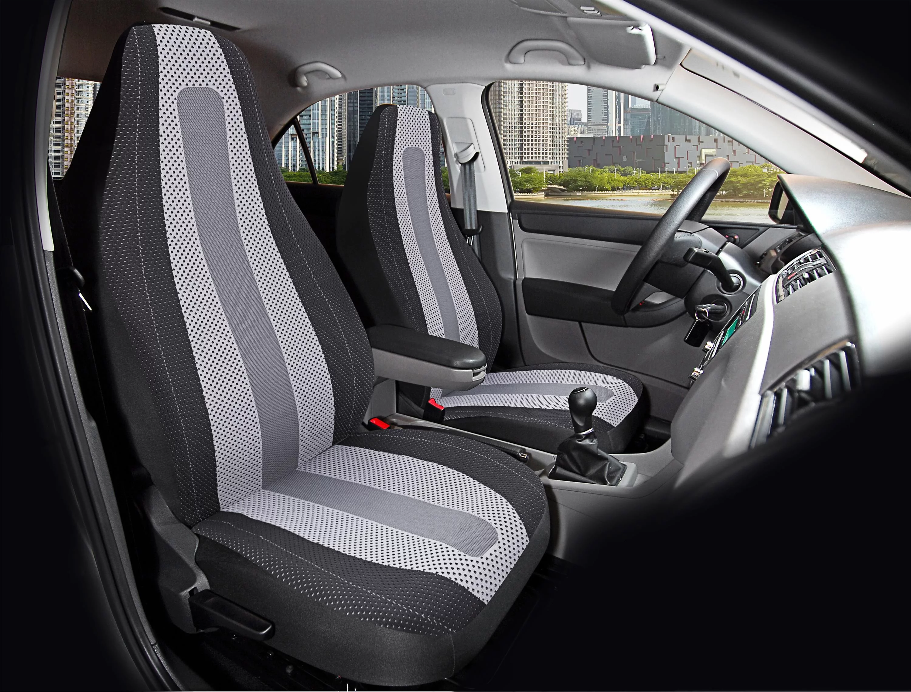 Auto Drive 2PC High Back Seat Covers Aireknit Vapour Polyester Black/Grey - Universal Fit, 2010SC05