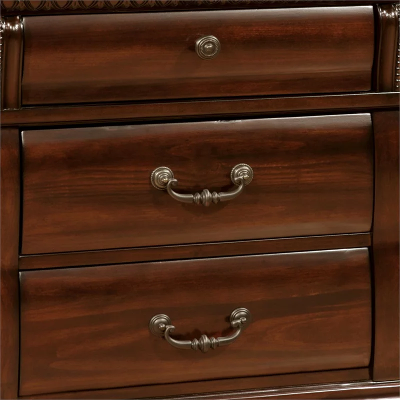 Oulette Transitional Wood 3 Drawer Nightstand in Cherry Set of 2