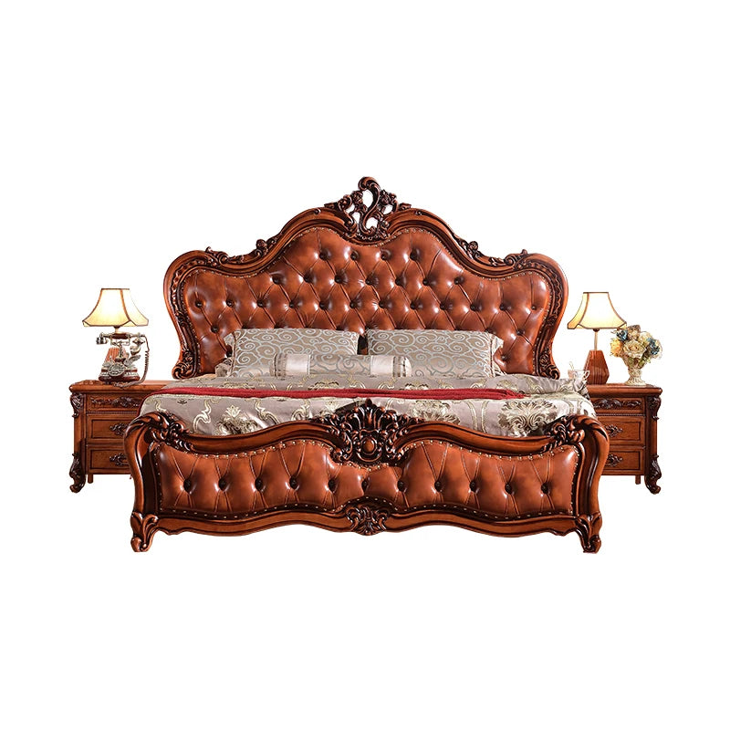 European bed 1.8 m American solid wood carved double bed luxury oak master bedroom furniture