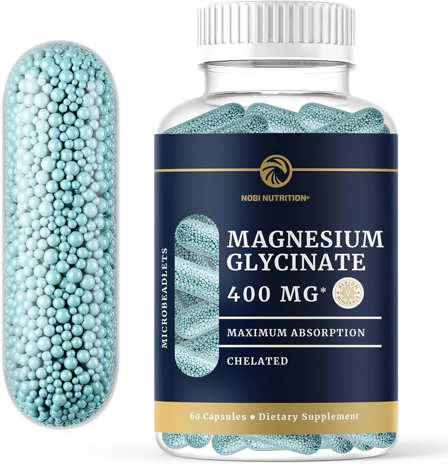 Magnesium Glycinate Supplement | Advanced Microbeadlets | Chelated for Maximum Absorption | 400mg Magnesium Bisglycinate Powder Per Serving | TRAACS Chelate System | for Women & Men | 60 Capsules