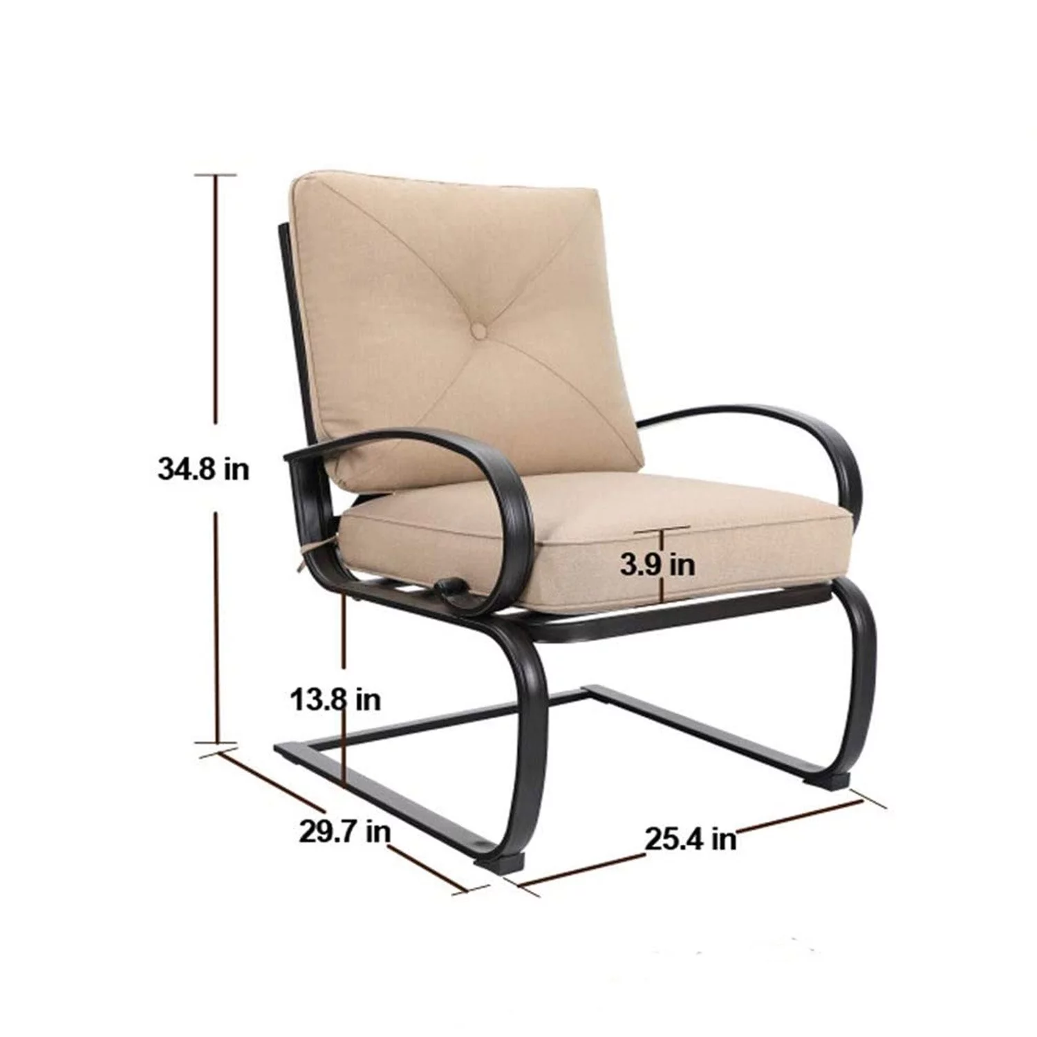 MF Studio 3-Piece Outdoor Patio Set with 2PCS C-Spring Padded Rocking Chairs&1PC Round Bistro Table Accent Garden Furniture, Black&Beige