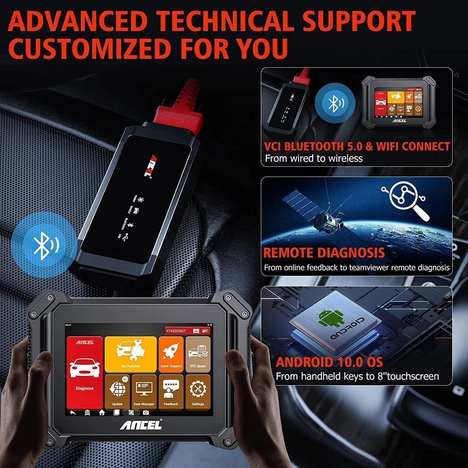 ANCEL V6 PRO Bi-Directional All System OBD2 Scanner with 25+ Services, IMMO, ABS Bleed, Oil Reset, DPF, EPB, Android Tablet Bluetooth Code Reader + Car Truck Batery Tester Diagnostic Tool