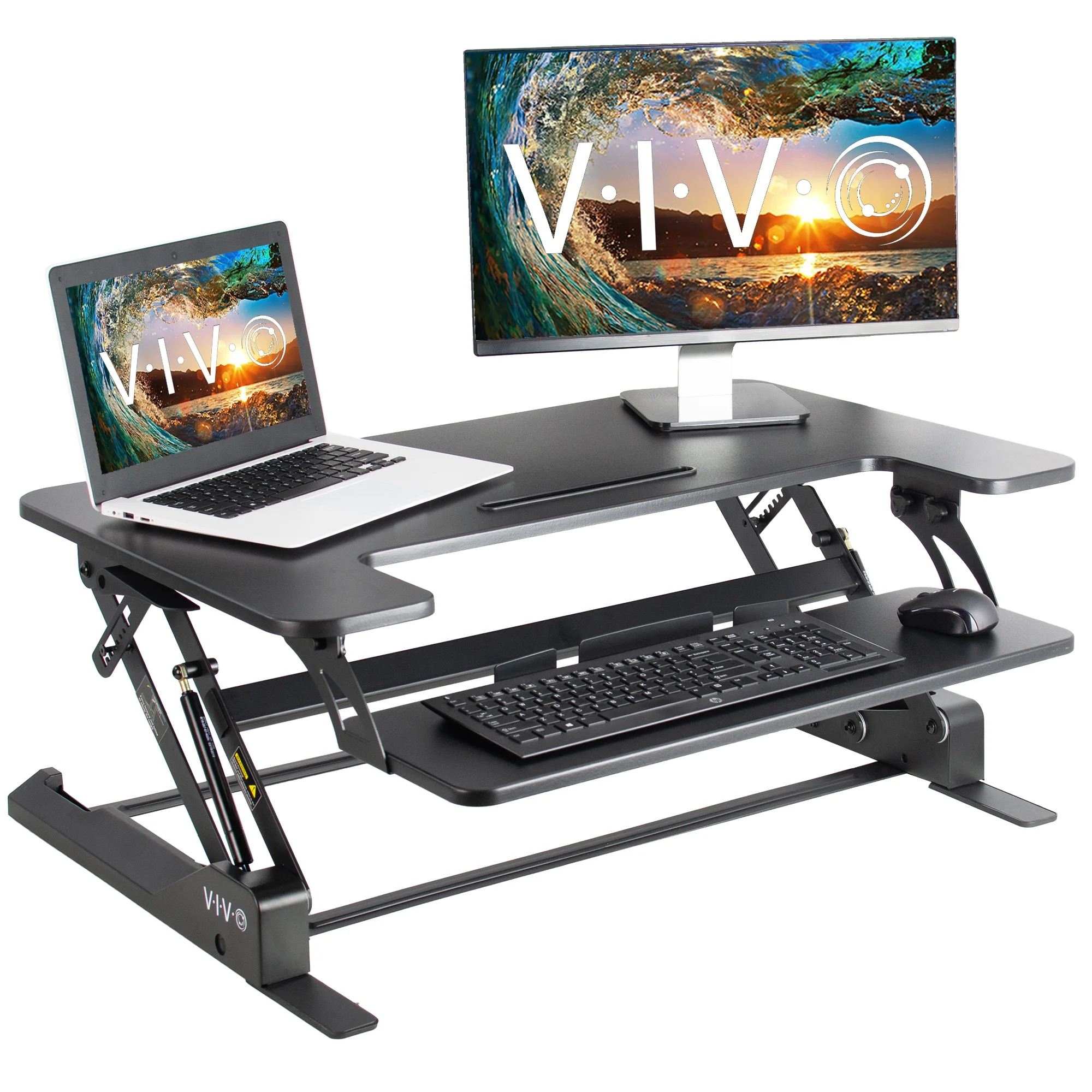 VIVO Height Adjustable Standing Desk Monitor Riser Tabletop Sit to Stand (Black)