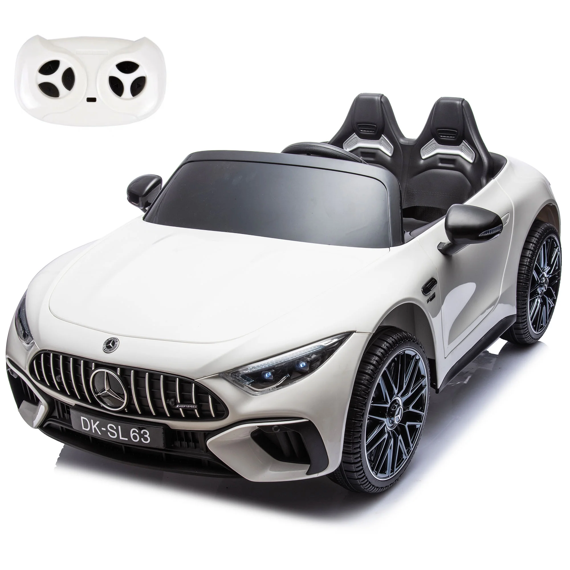 Licensed Mercedes-Benz SL63 24V Ride on Car, Electric Toy for Kids w/Parent Remote Control, LED Lights, Hidden Training Wheels, Bluetooth, Battery Powered Electric Vehicle- White