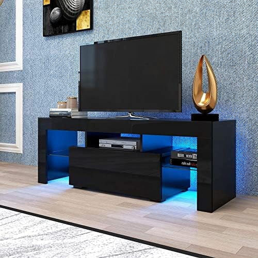xrboomlife Glossy LED TV Stand with 16 Colors RGB LED Lights Modern Media  Console with 2 Drawers Television Table TV Cabinet for Up to 70 Inch TV TV Entertainment Center Cabinet for Livi