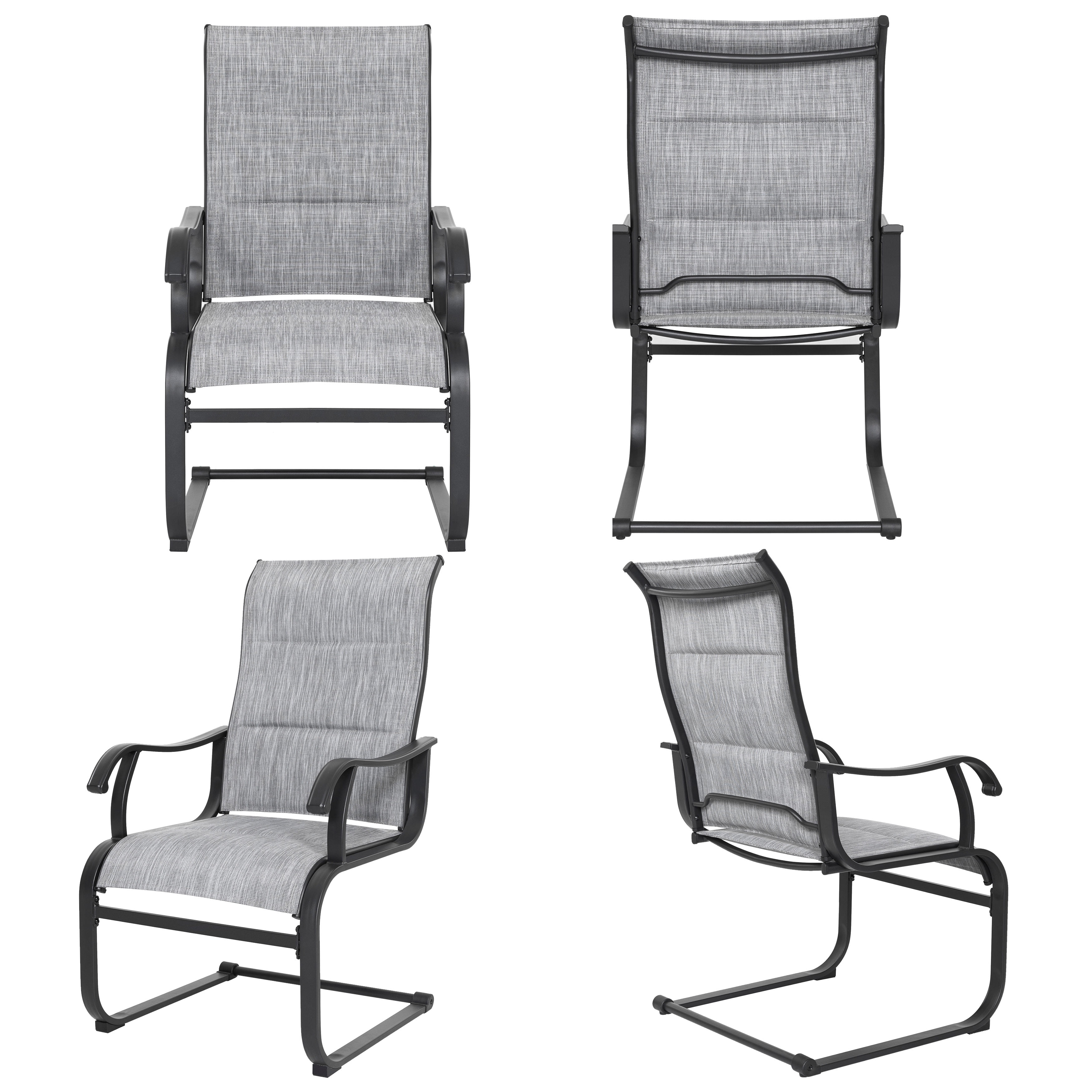 Nuu Garden Patio Dining Chairs Set of 4, All Weather Outdoor Padded Textilene Patio Chairs, Breathable Spring Motion Textile High Back, Grey