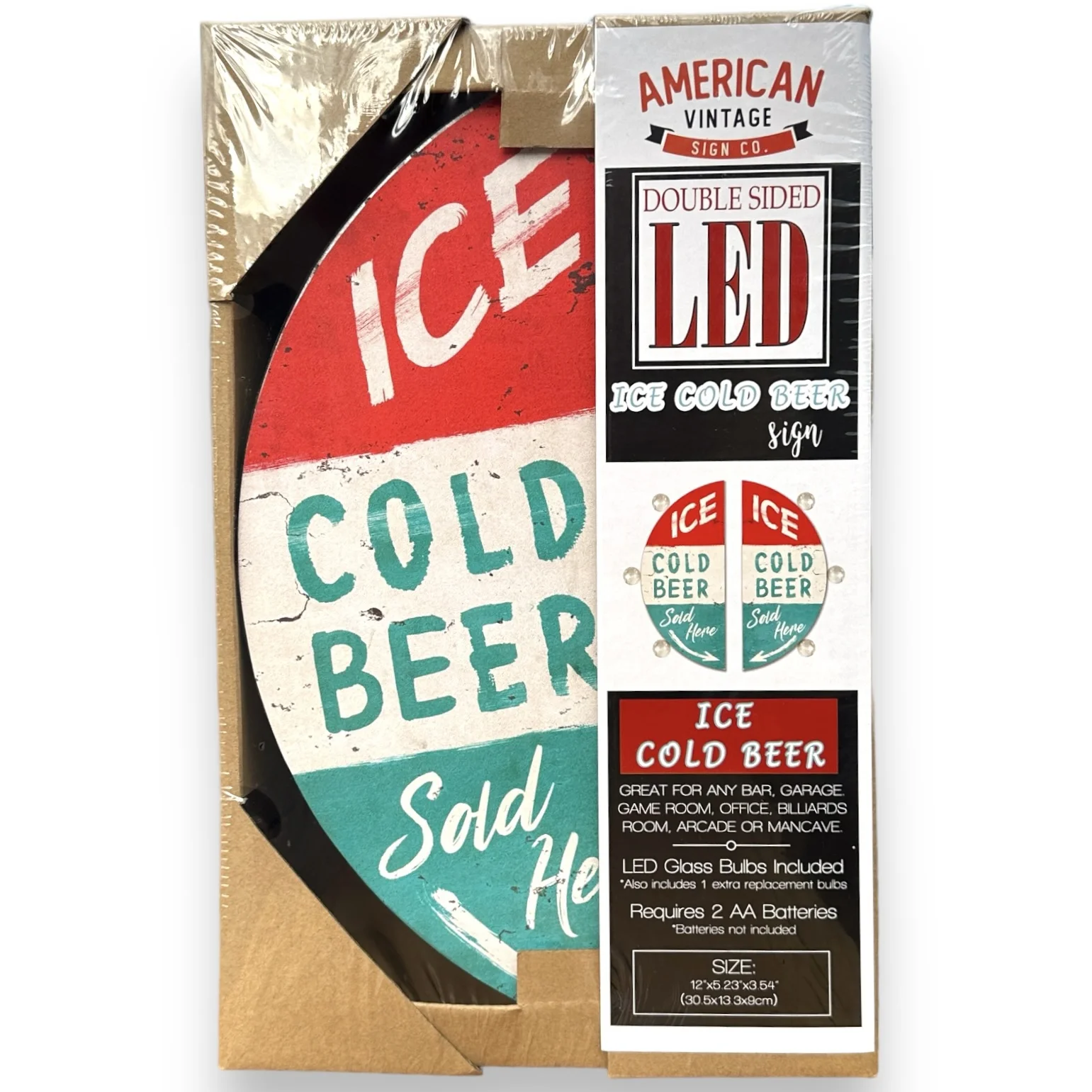 Ice Cold Beer Double-Sided Marquee Sign With LED Bulbs Vintage Inspired Retro Wall Decor For The Man Cave, Game Room, Arcade, Or Home Bar (12