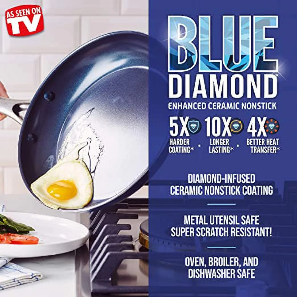 Blue Diamond Cookware Ceramic Nonstick Cookware Pots and Pans Set, 9 Piece