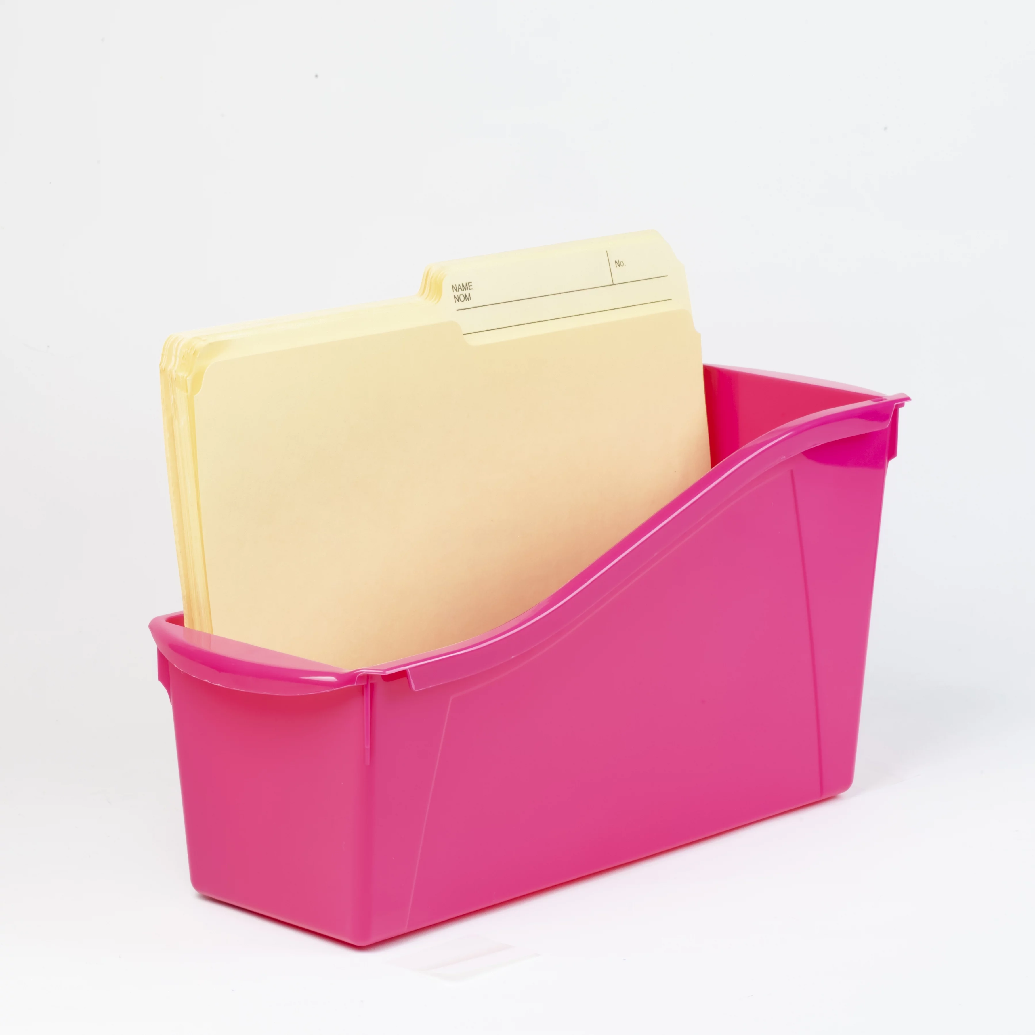 Pen+Gear Plastic Desktop Book Organzer Bin with Label Pocket, Fuchsia Burst, 6-Pack