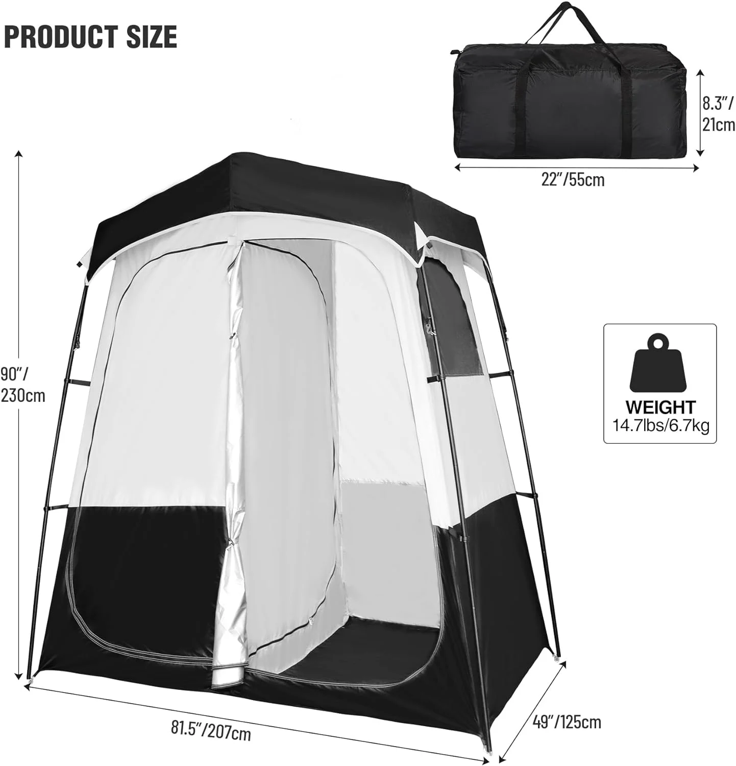 REDCAMP Camping Shower Tent 2 Rooms, Portable Outdoor Privacy Shelter Changing Room Tent, Perfect for Portable Toilet, Camping, Dressing, Bathroo