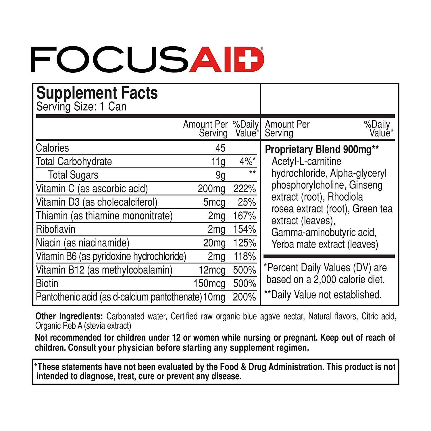 LIFEAID Energy Blend Contains Nootropics Natural Caffeine Focusaid 12 Fl Oz Pack of 12 144 Fl Oz