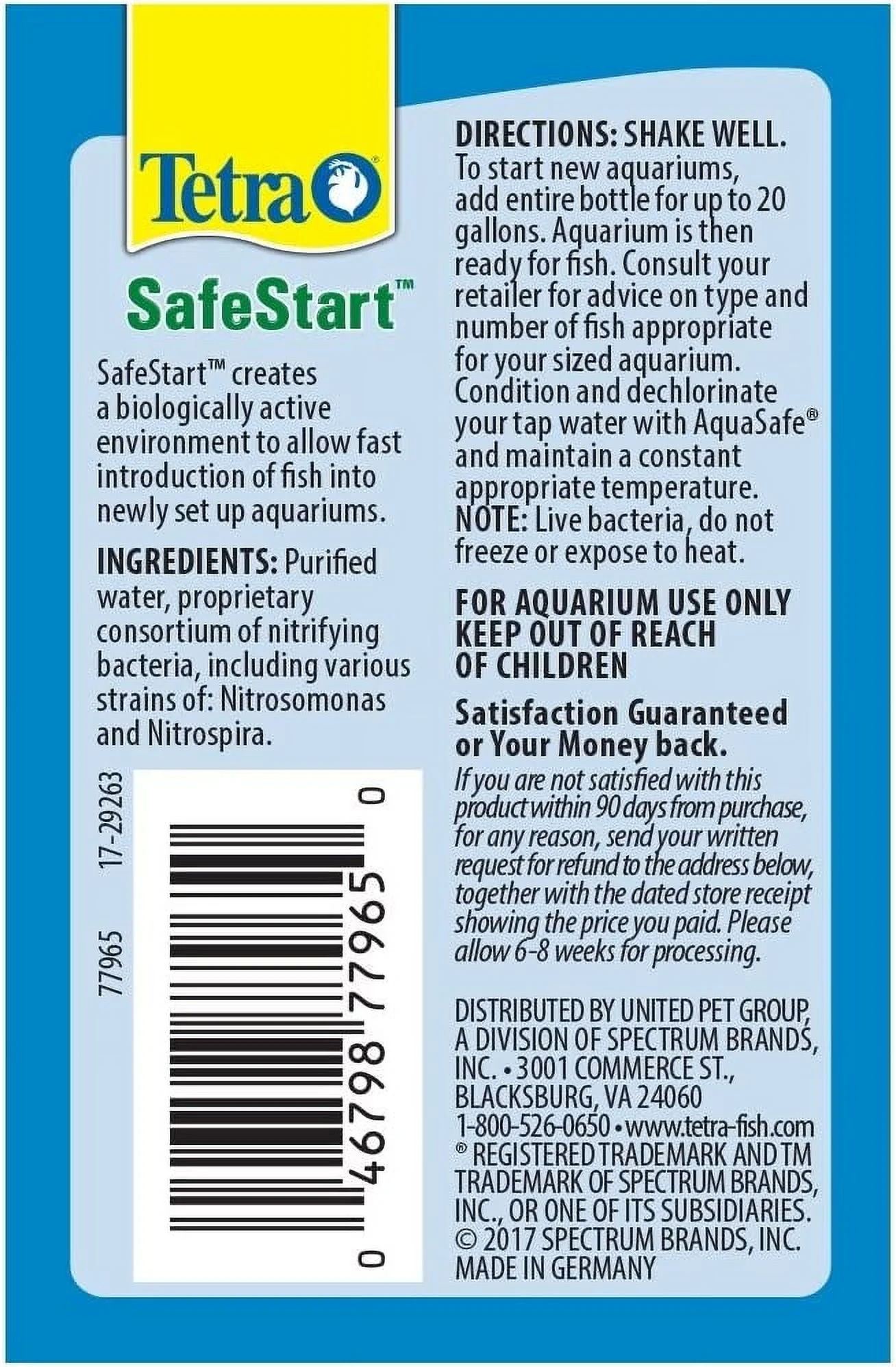 Tetra SafeStart, 3.38 Ounce, For Newly Set-Up Fish Aquariums