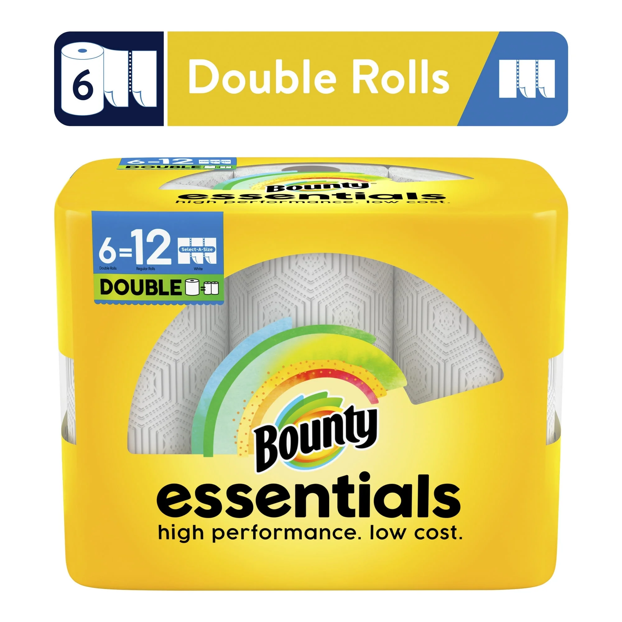 Bounty Essentials Select-A-Size Paper Towels, 6 Double Rolls, White, 108 Sheets per Roll (Packs of 2)