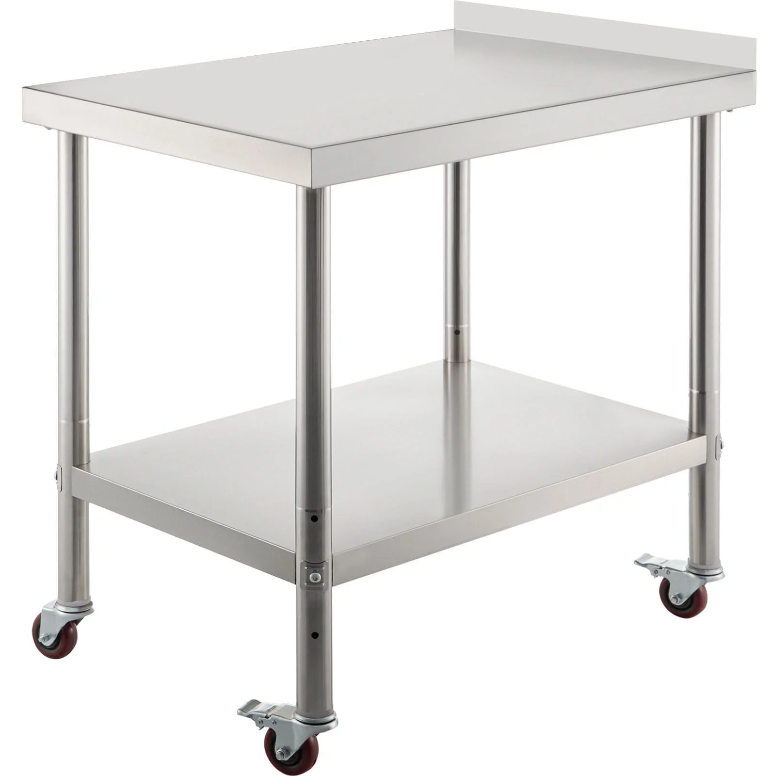 SKYSHALO Stainless Steel Prep Table, 24 x 15 x 35 inches, 440 lb Load Capacity Heavy Duty Metal Worktop with Backsplash Adjustable Base and 4 Casters, Kitchen Dining Commercial Workstation