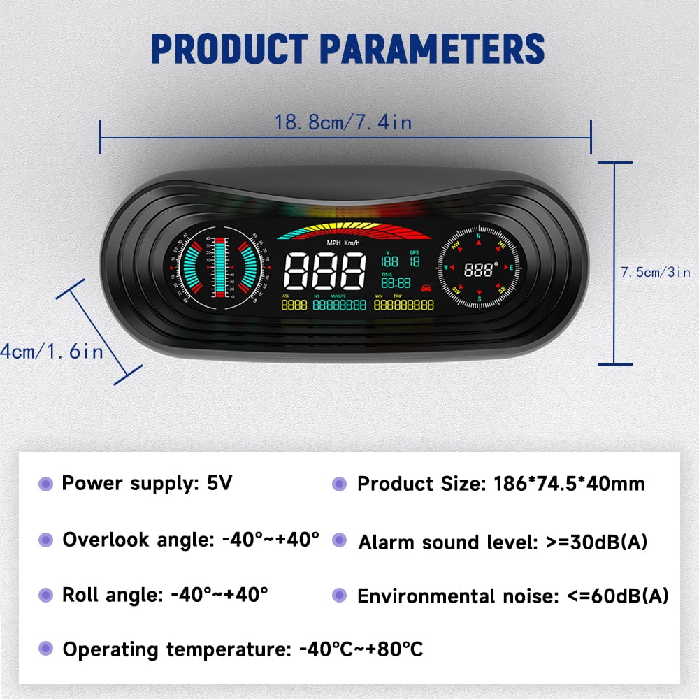 ANCEL P18 Car Digital GPS HUD Gauge Head Up Display Speedometer Turbo RPM Temp