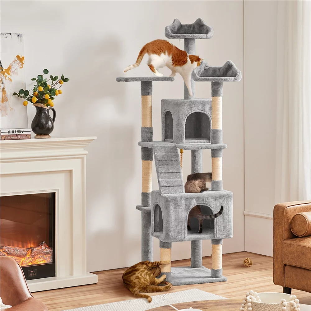 Yaheetech 72'' Height Multi Level Cat Tree with 2 Cozy Condos & Scratching Post,Light Gray