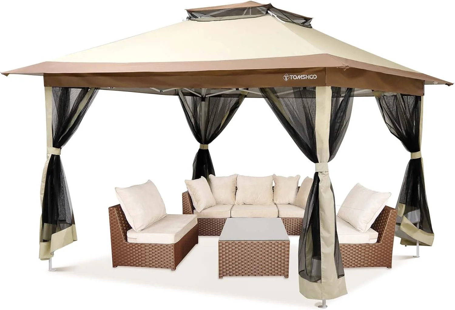 TOMSHOO Outdoor Gazebo, 12'x12' Pop Up Gazebo with Center Lock Quick Canopy Tent 144  Feet of Shade for Patio Garden Backyard