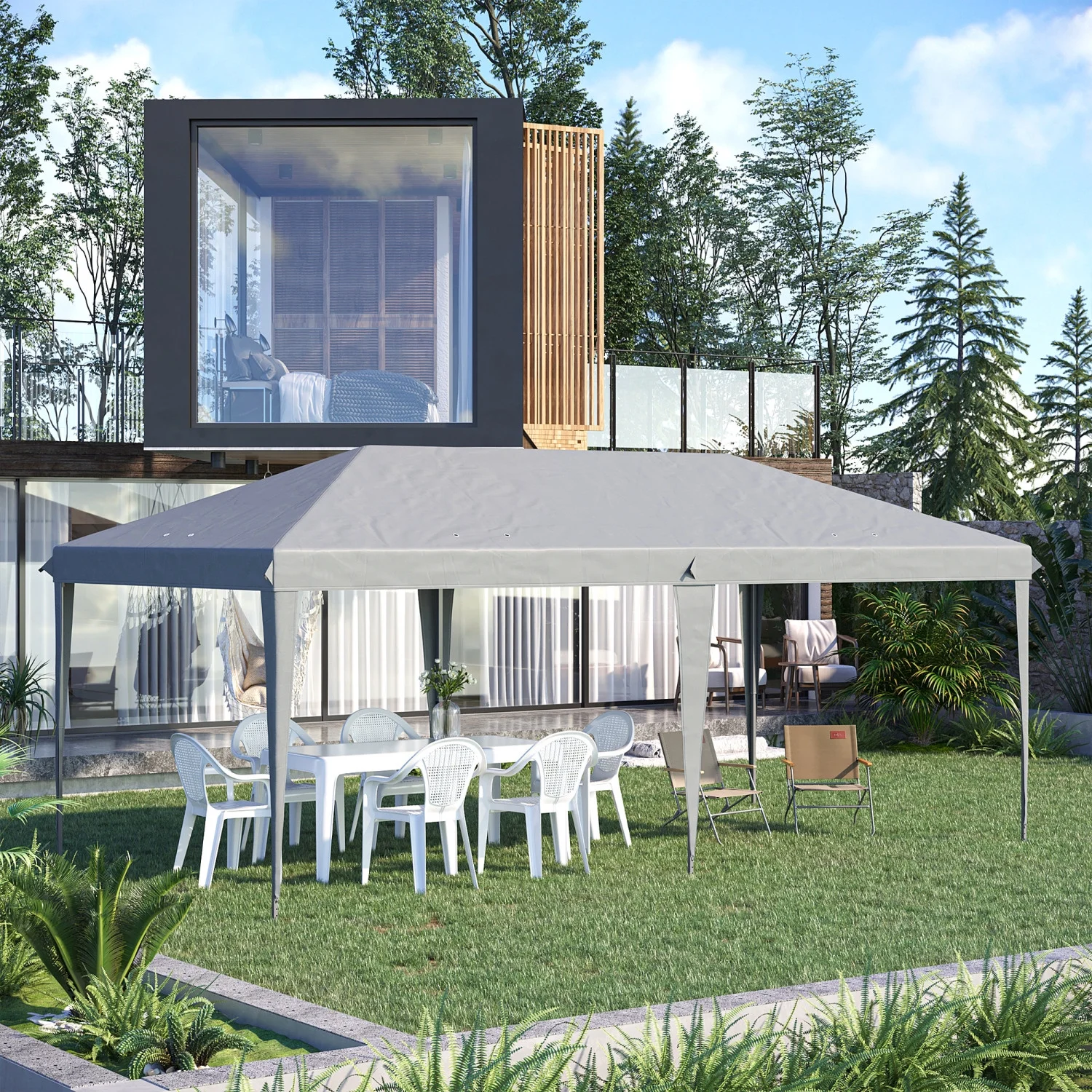 YLtoohoom 10‘ x 20‘ Pop Up Canopy Tent  Heavy Duty Tents for Parties  Outdoor Instant Gazebo Sun Shade Shelter with Carry Bag  for Catering  Events  Wedding  Backyard BBQ  Gray