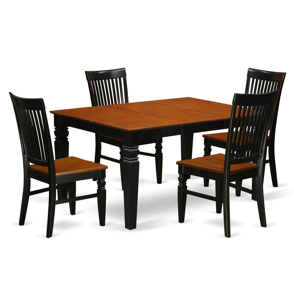 East West Furniture Weston 5-piece Wood Table and Kitchen Chairs in Black/Cherry