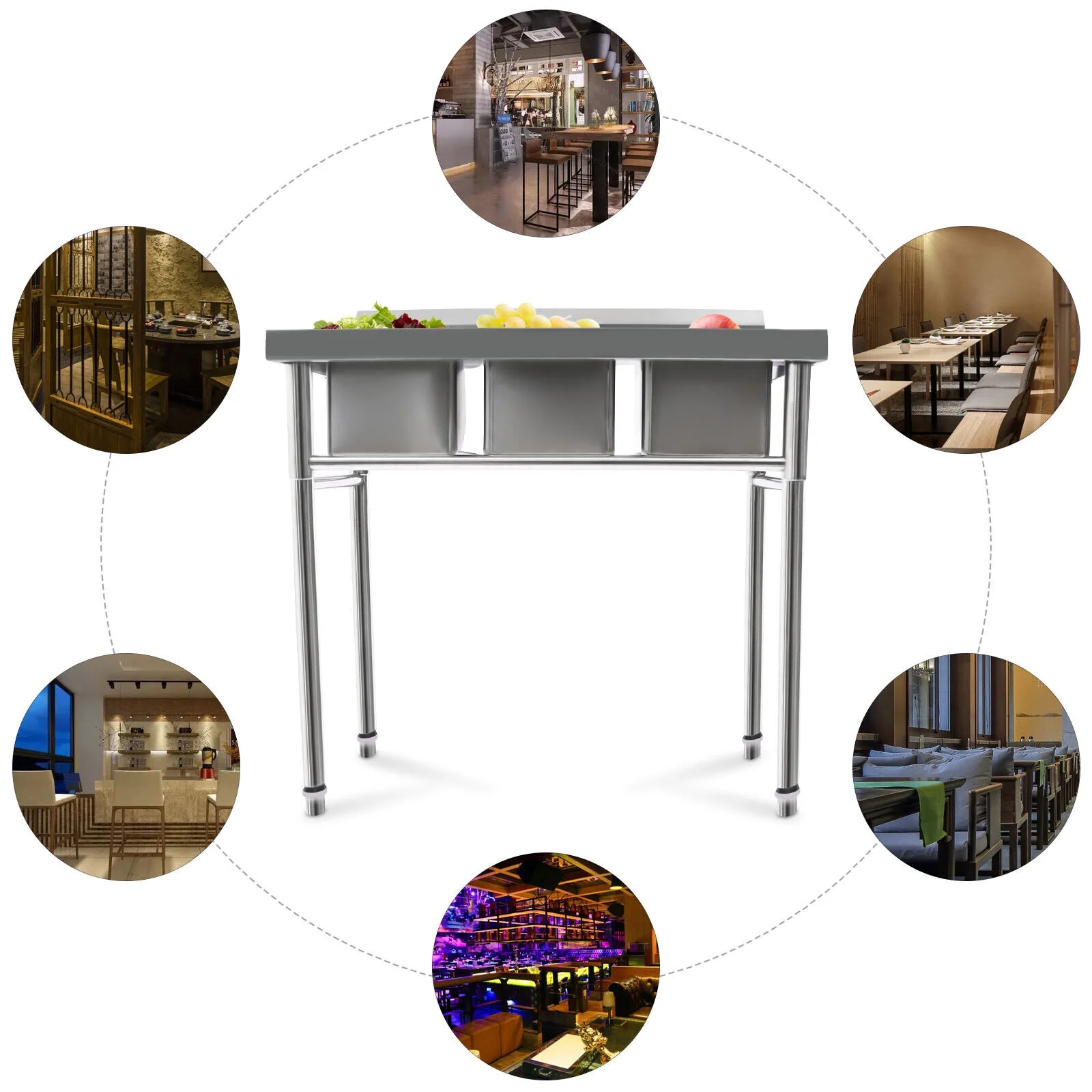 Free Standing Single Bowl Kitchen Sink Set, One Compartment Commercial Kitchen Sink Stainless Steel Restaurant/Garage Prep & Utility Sink 39.37