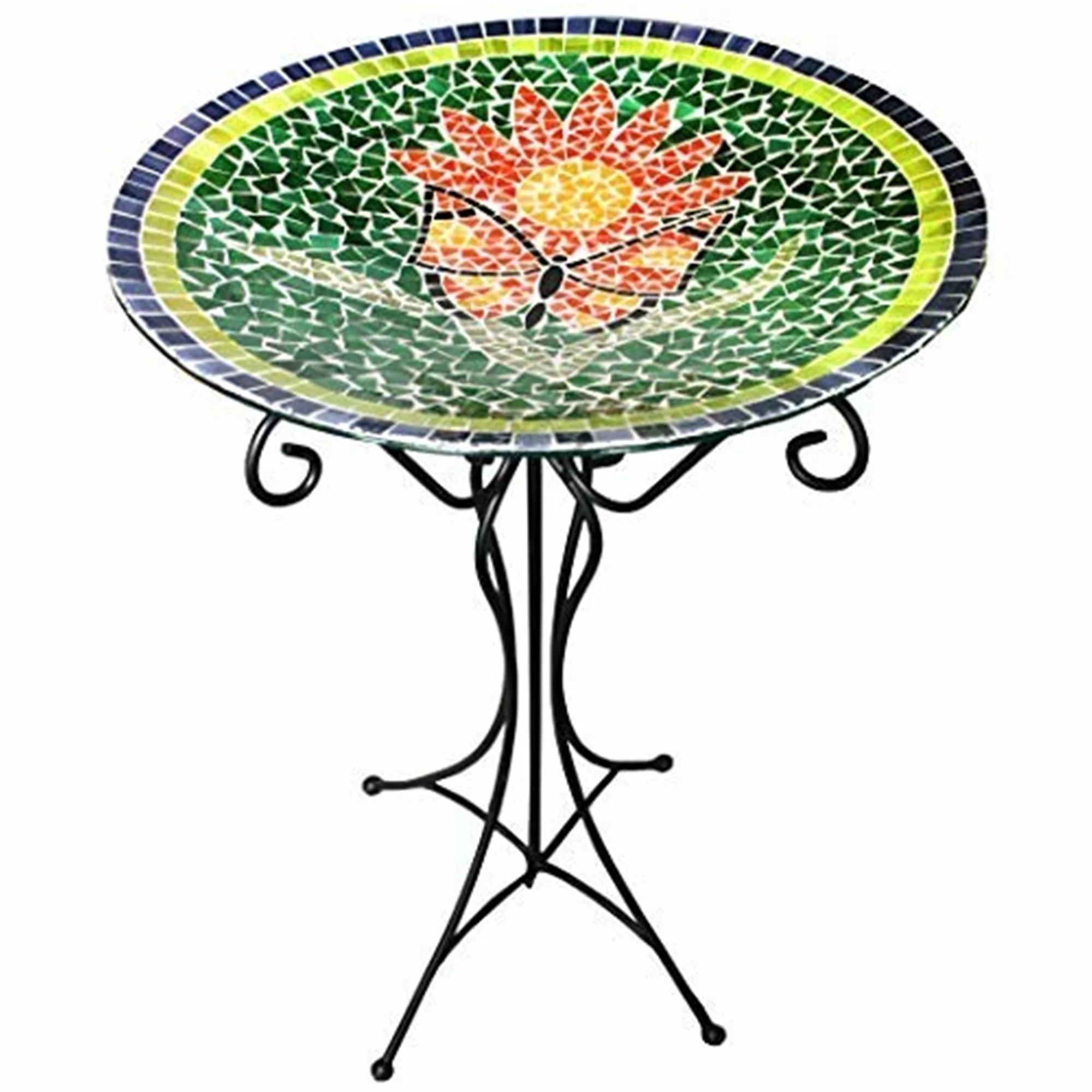 Gardener's Select Butterfly Mosaic Glass Bird Bath and Stand