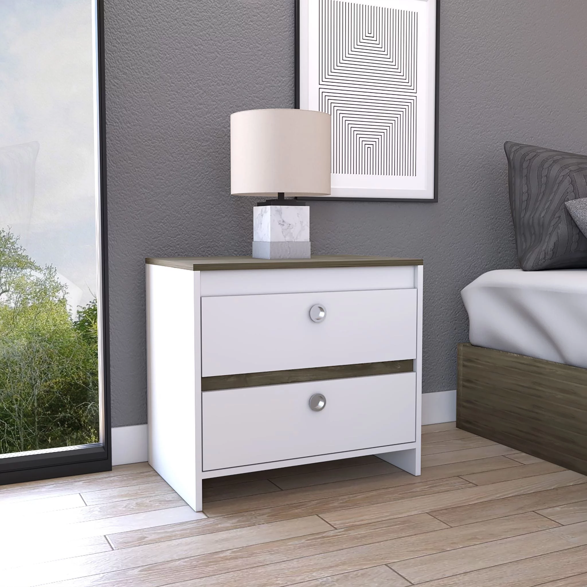 Boahaus Elche Nightstand (White-Dark Brown)