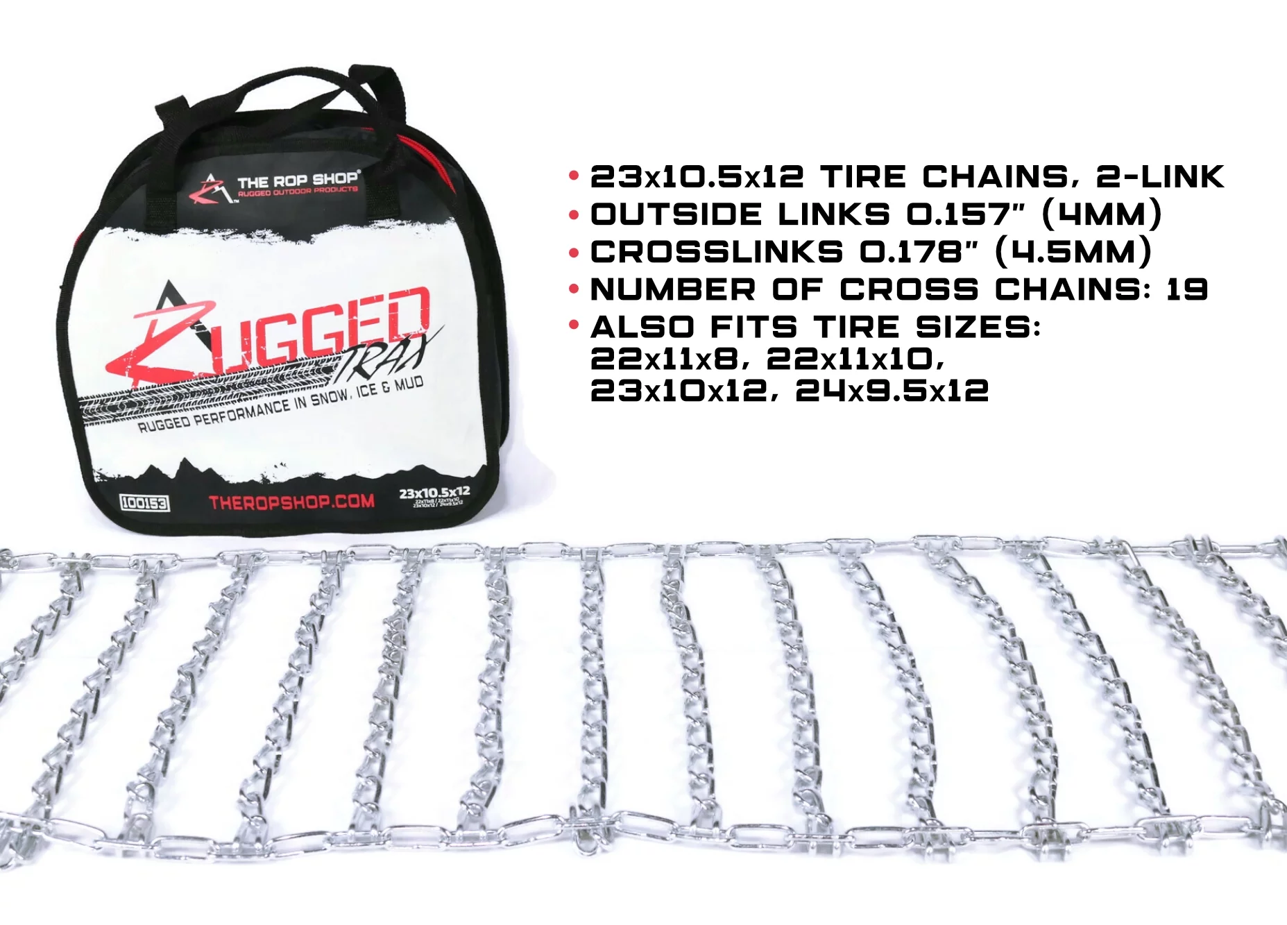 The ROP Shop | Pair of 2 Link Tire Chains With Tensioners for John Deere Fits 24x9.5x12 Tires
