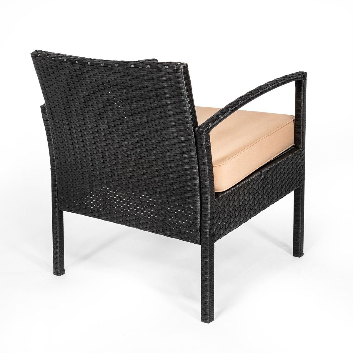 3PCS Outdoor Patio Chair with Seat Cushion and Glass Table Set, Beige