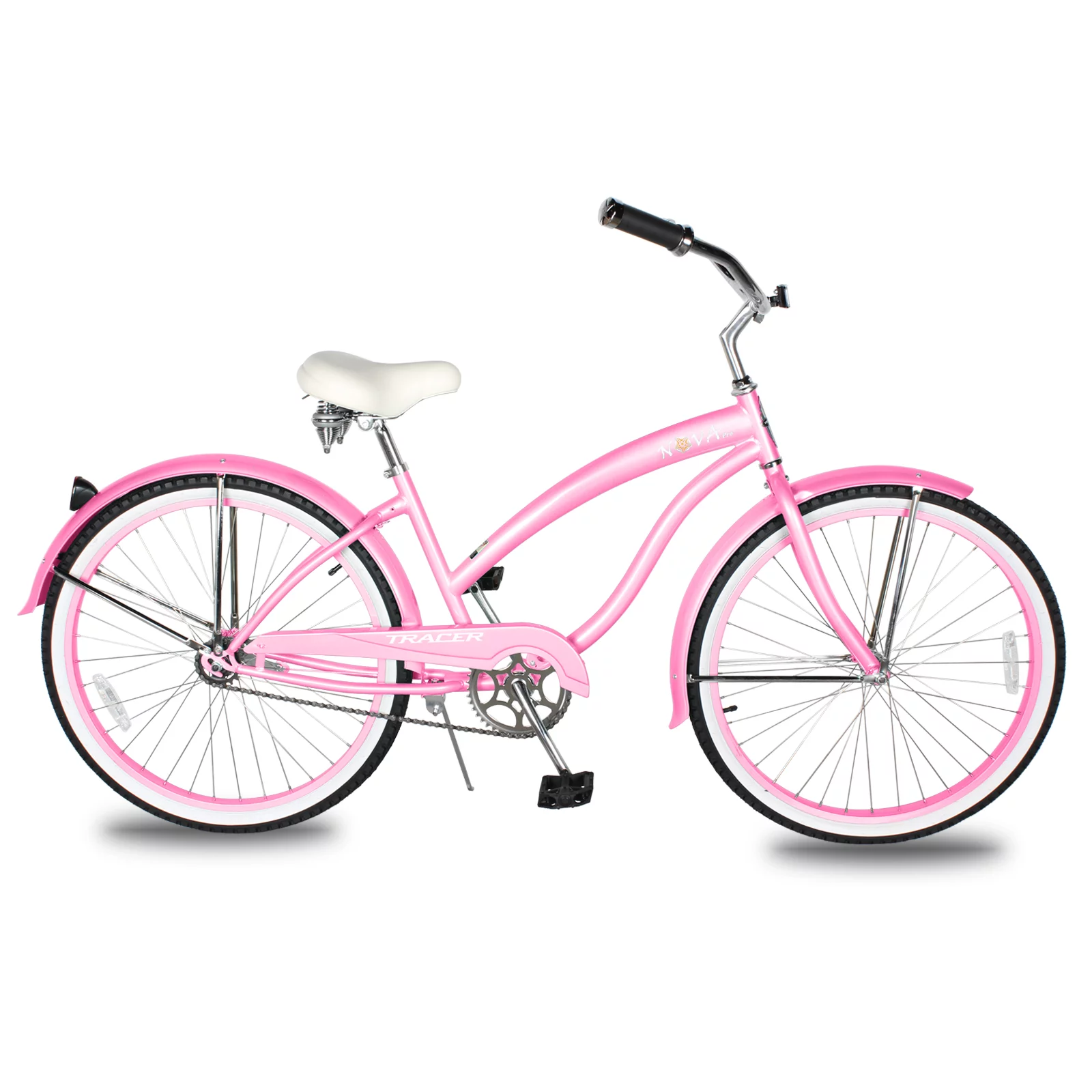 TRACER Nova Beach Cruiser Bike for Women, 26 Inch Wheels, Hi Ten Steel Frame, 1 Speed, Coaster Brake, Hybrid Bike for Adults, Complete Cruiser Bikes, Pink