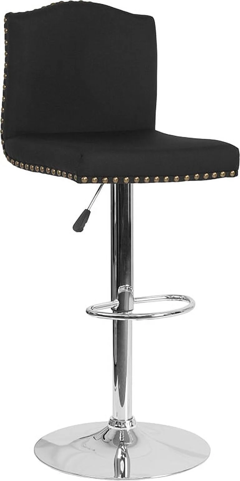 Adjustable Height Crown Back Barstool in Black Fabric