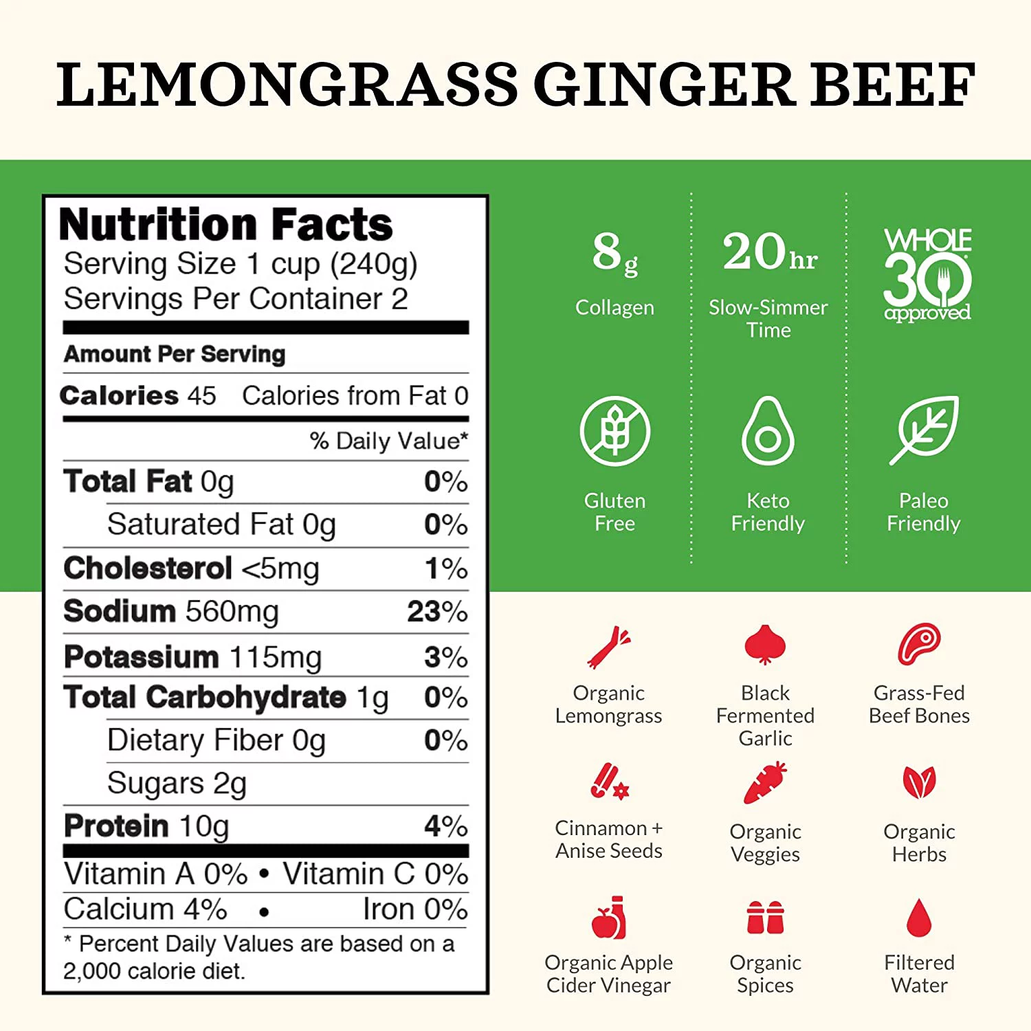 Kettle & Fire Lemongrass Ginger Beef Bone Broth 16.9 oz Pack of 4