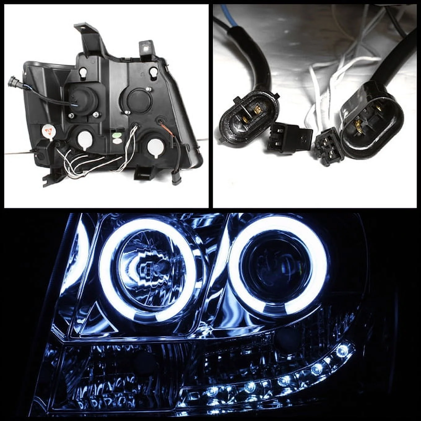 AKKON - For Suburban Avalanche Tahoe Black Dual CCFL Halo Ring LED DRL Projector Replacement Headlights Lamp