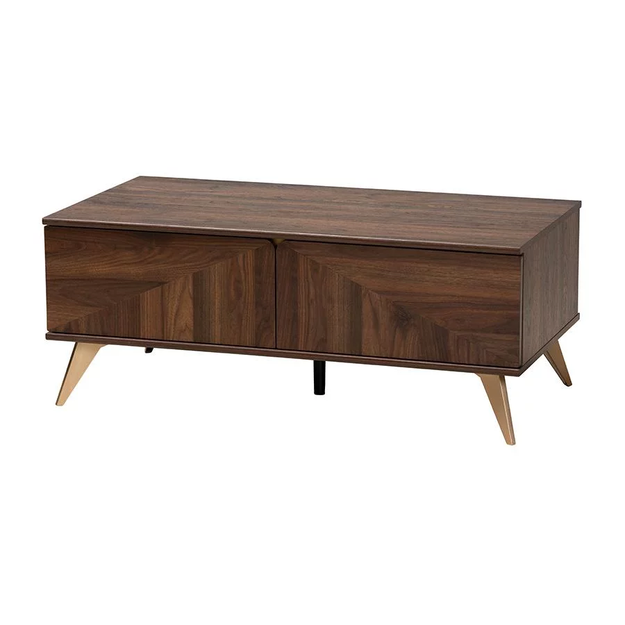 Baxton Studio Graceland Walnut Brown Finished Wood 2-Drawer Coffee Table