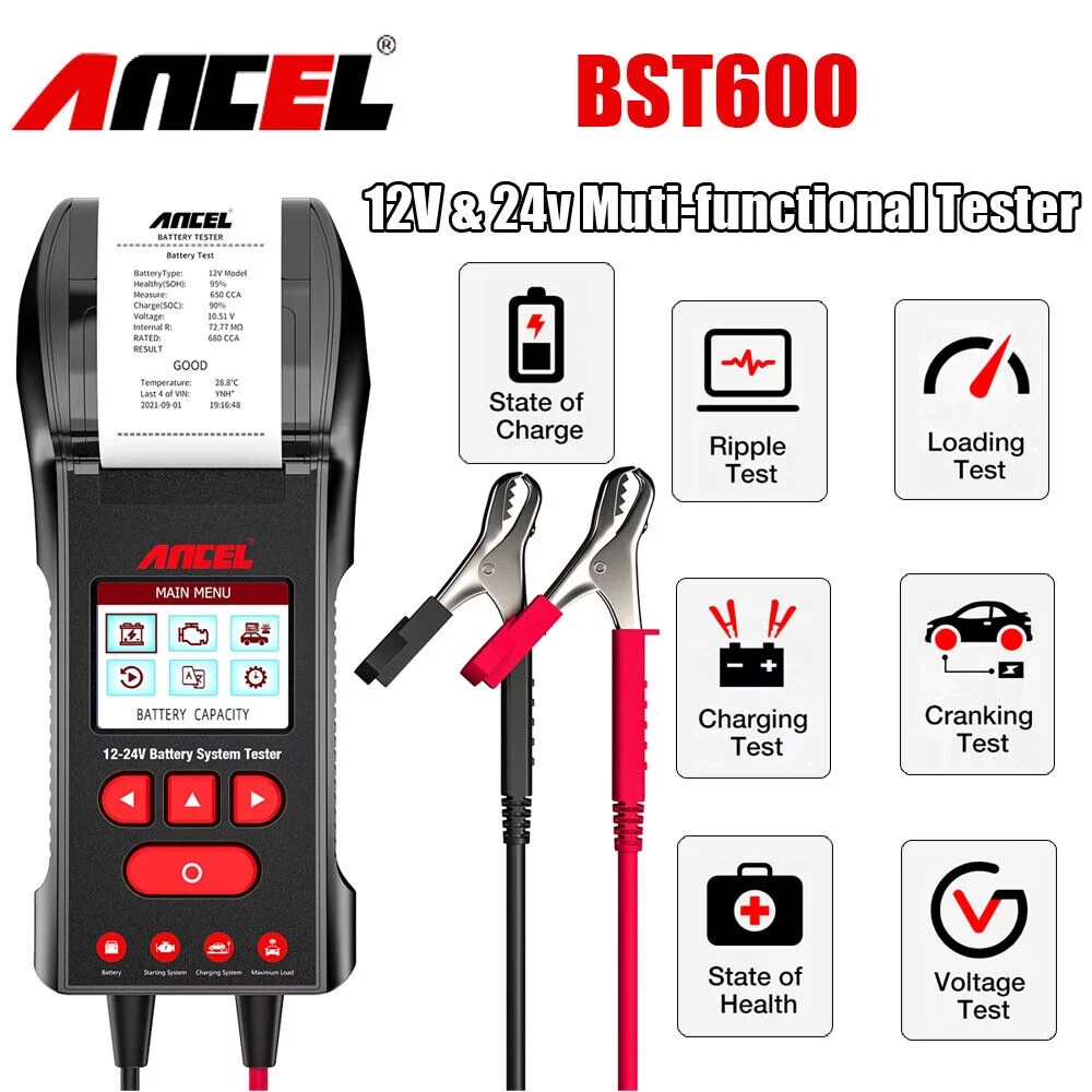 ANCEL BST600 12V/24V Charging System Analyze 100-2000 CCA Automotive Car Battery Temperature Load Tester Tool