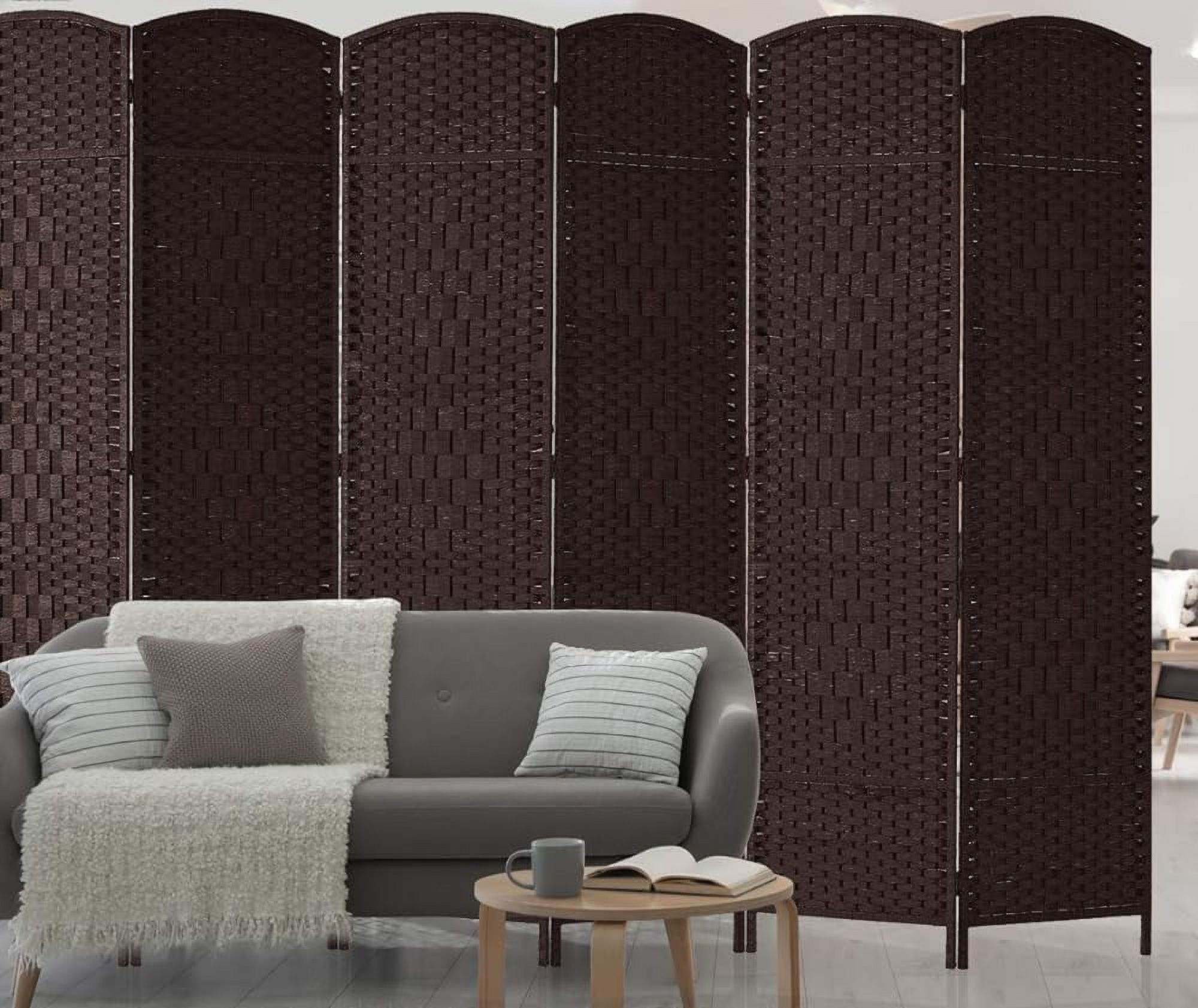JDZHAPPYLIFE Room dividers 6 ft. Tall-20 Wide Freestanding Privacy Screen with  Woven Fiber  Foldable Panel Partition Wall Divider  Double-Hinged Room Dividers(Brown  6 Panel)